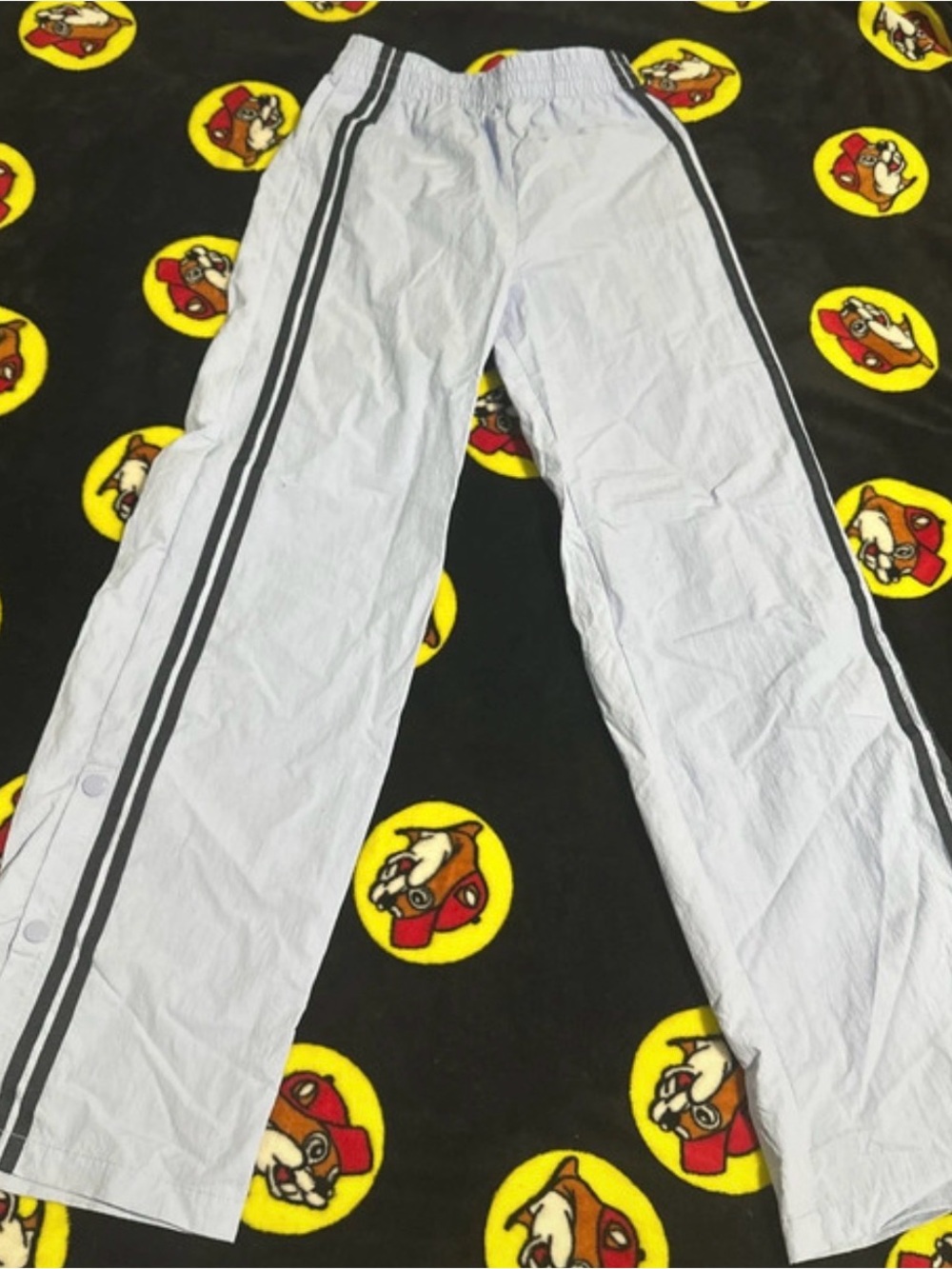 No Boundaries White Snap-Front Track Pants with Black Stripes